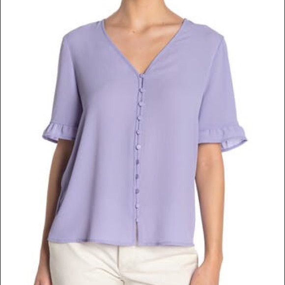 CeCe Tops - CeCe Ruffle Sleeve Solid Crepe Blouse